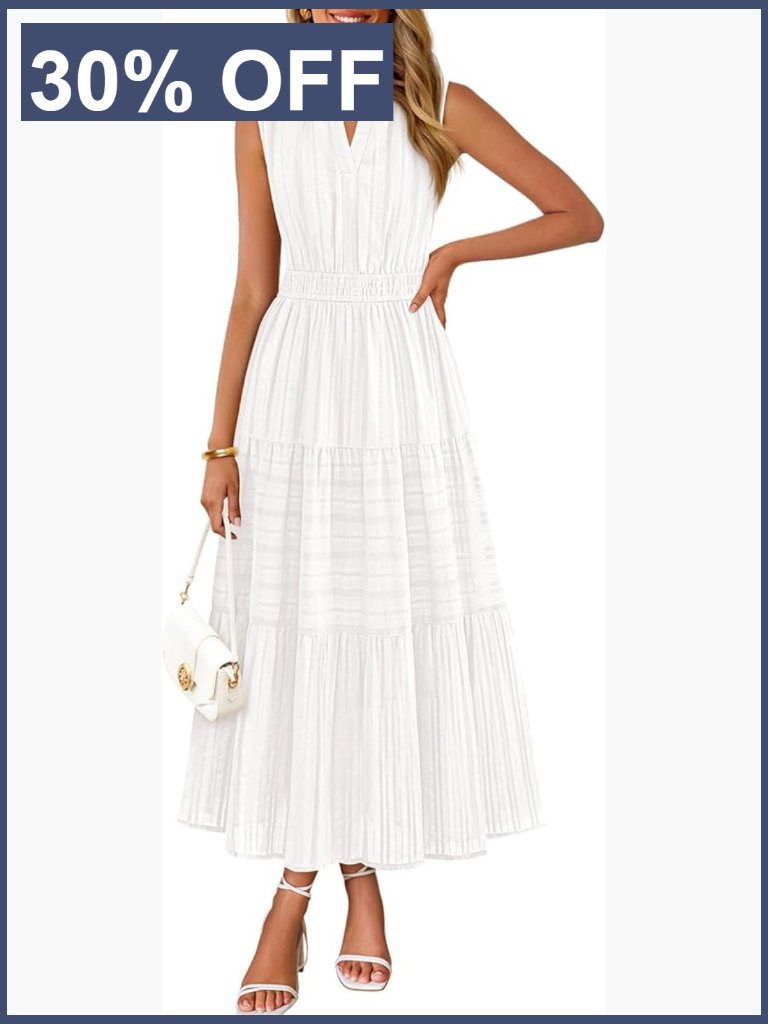 Boho V-Neck Sleeveless Midi Dress With Pockets
